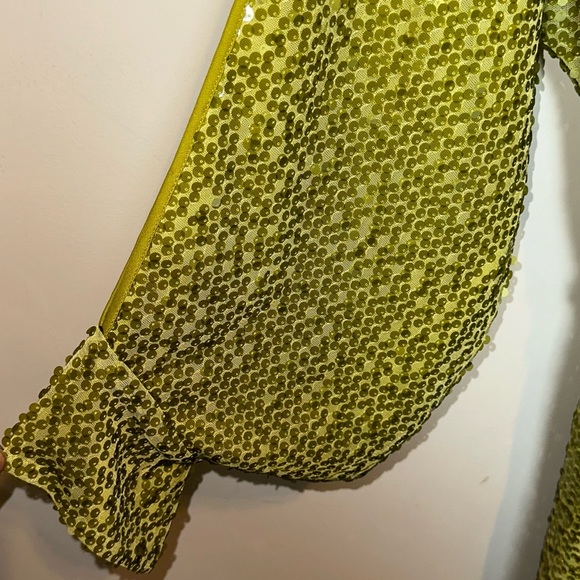 Vicky Tiel Women's Sequin Midi Belted Apple Green Long Sleeve Scoop Neck Size 2X - Picture 4 of 13